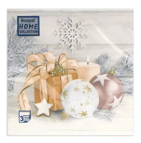 BOUQUET Home сollection салфетки столовые нг праздничный натюрморт золото 3сл. 20шт